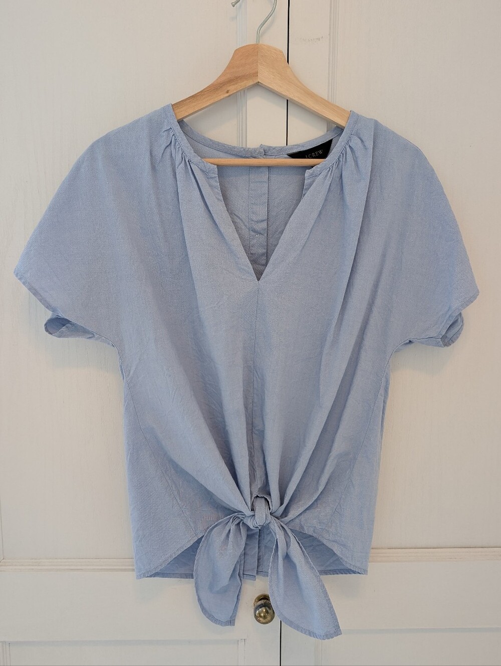 J. Crew Light Blue Tie-Front V-Neck Blouse Sz XS